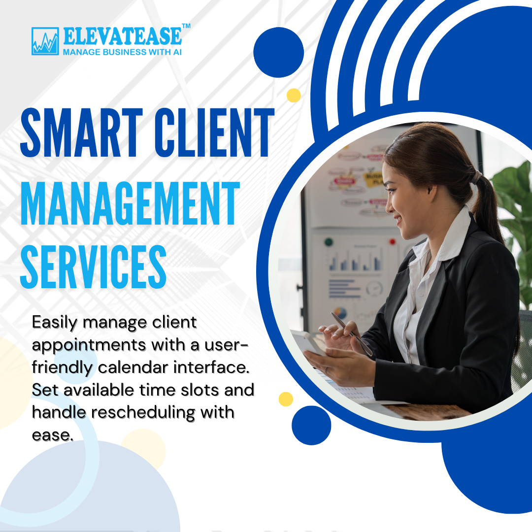 Elevatease CRM Client Management helps you manage appointments, client records, treatment plans, and communication efficiently. Improve client satisfaction, staff productivity, and business growth with an all-in-one solution.