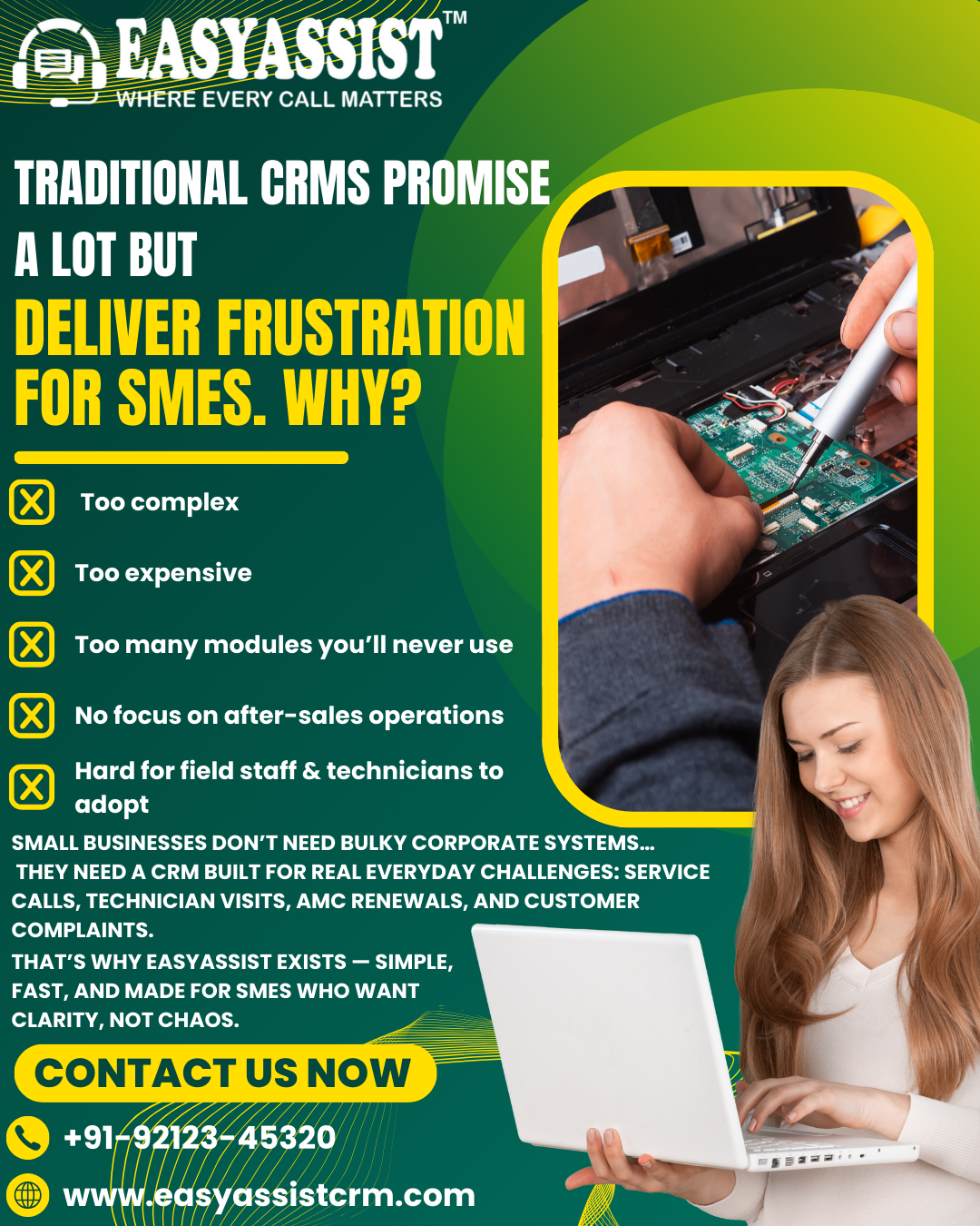 A service technician using a mobile app to manage his schedule and tasks, highlighting the ease of use of a specialized CRM like EasyAssist.