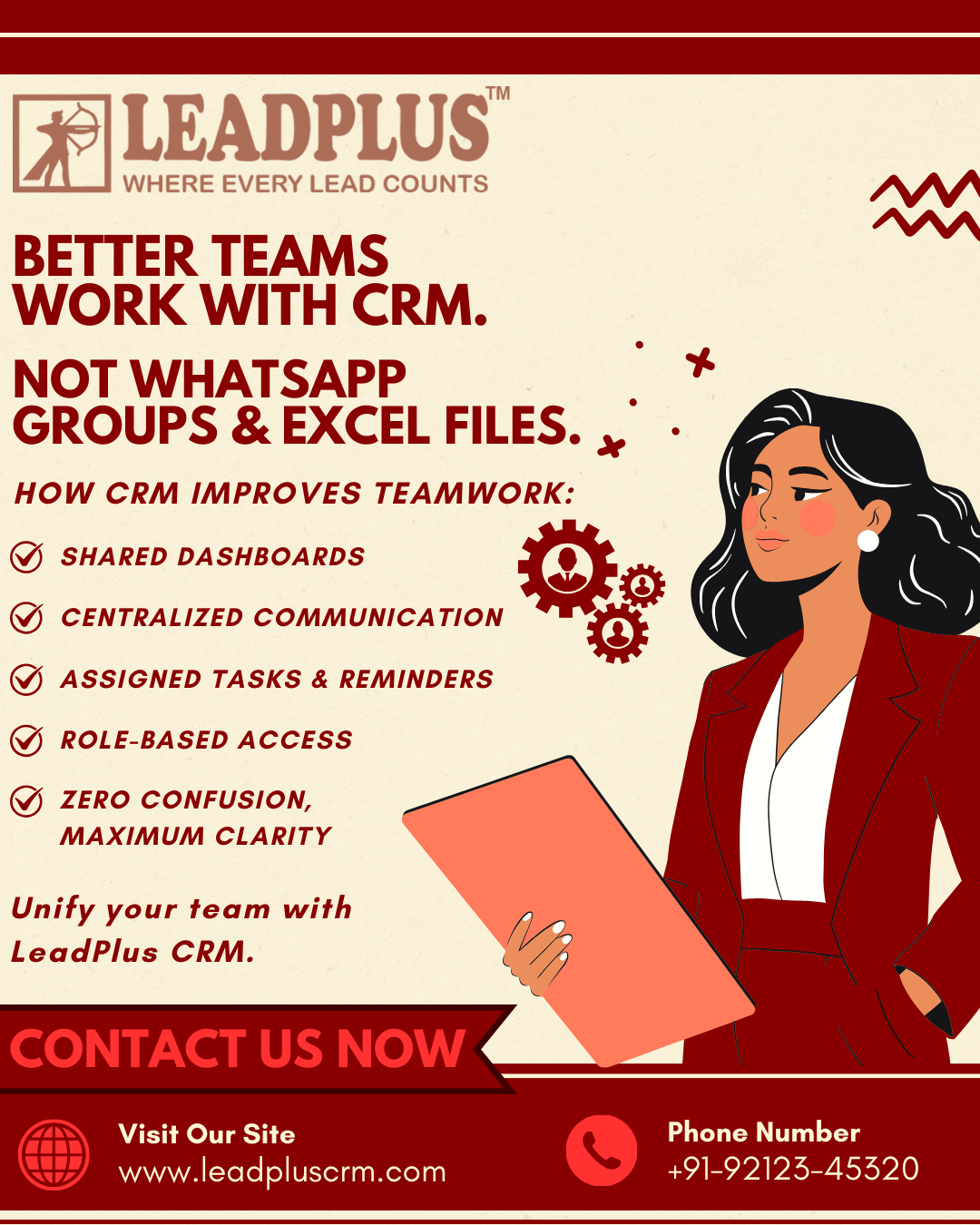 Dashboard graphic showing lead distribution among sales team members (Telecallers) and clear visibility of assigned tasks and lead status updates.