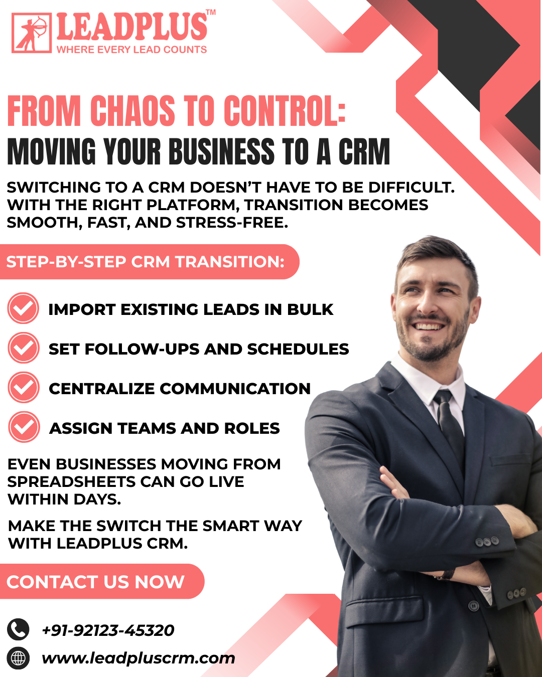 A businessman working on a laptop with a modern CRM dashboard, symbolizing a smooth transition to digital lead management.