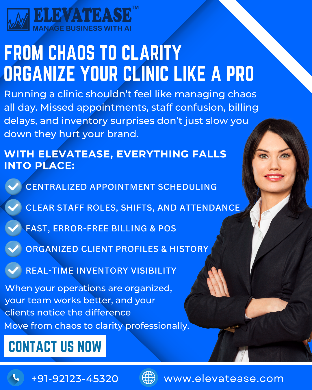 A professional digital dashboard showing a streamlined appointment calendar, staff schedules, and real-time clinic analytics.
